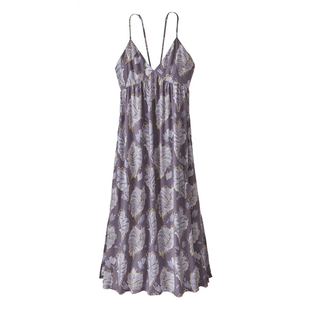 Patagonia Pataloha Womens Tropical Leaf Print Midi Dress‎ Purple Gray Medium